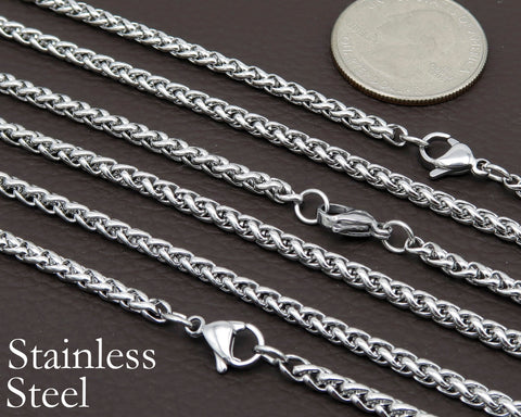 Stainless Steel Necklace for Men Women, Tarnish Free Gold Silver Wheat Chain Necklace Wholesale, Gift for Him or Her Boyfriend Girlfriend