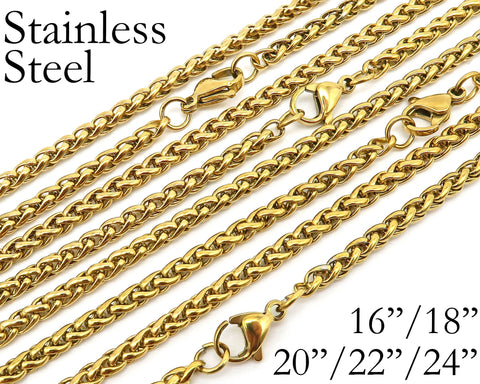 Stainless Steel Necklace Gold Wheat Chain, Tarnish Free Silver Wheat Necklace Wholesale, Stainless Steel Chain for Jewelry Making