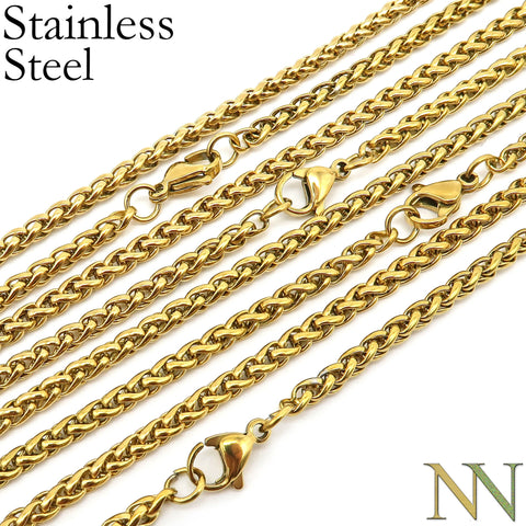 Stainless Steel Necklace Gold Wheat Chain, Tarnish Free Silver Wheat Necklace Wholesale, Stainless Steel Chain for Jewelry Making