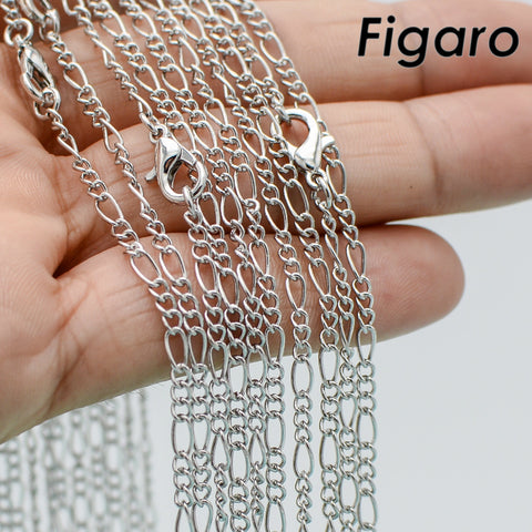 10 x Figaro Necklace for Women Men, Silver Bronze Copper Chain Necklace, Closed Link Figaro Chain Necklace for Jewelry Making