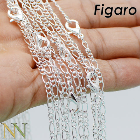 10 x Figaro Necklace for Women Men, Silver Bronze Copper Chain Necklace, Closed Link Figaro Chain Necklace for Jewelry Making