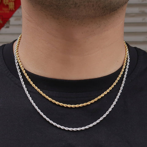 3mm Rope Chain Necklace Gold Silver, 3mm Rope Necklace for Men or Women, Stainless Steel Rope Chain Necklace Rope Bracelet, Gift for Him Her