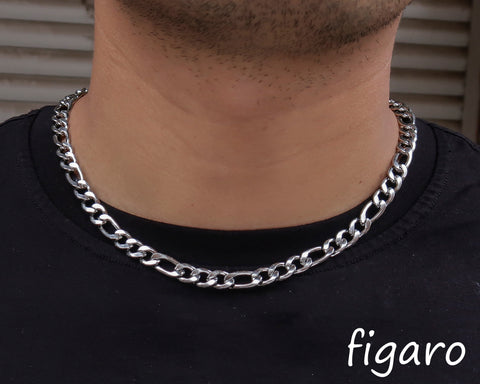 Stainless Steel Figaro Necklace for Men Women, Cuban Link Layered Necklace Chain Gold Silver Tarnish Free Jewelry Gift