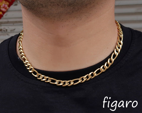 Stainless Steel Figaro Necklace for Men Women, Cuban Link Layered Necklace Chain Gold Silver Tarnish Free Jewelry Gift