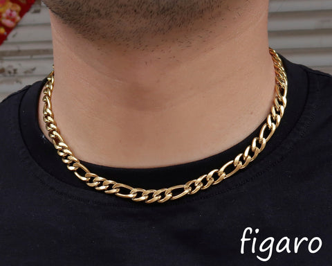 Figaro Necklace Silver Gold, Wholesale Stainless Steel Figaro Link Chain Bracelet for Women or Men