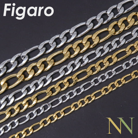 Stainless Steel Figaro Necklace Silver Gold, Wholesale Figaro Link Chain Bracelet for Men or Women