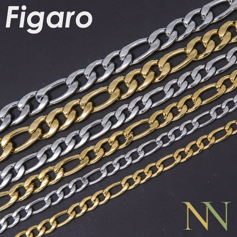 Figaro Necklace Silver Gold, Wholesale Stainless Steel Figaro Link Chain Bracelet for Women or Men