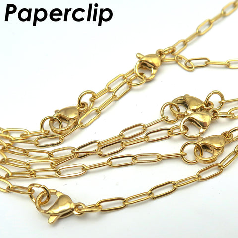 Stainless Steel Paperclip Necklace for Women Men, Paper Clip Chain Gold Silver, Rectangle Link Paperclip Necklace Chain for Jewelry Making