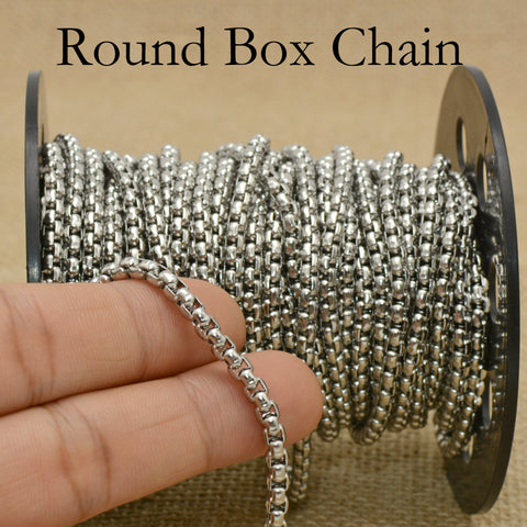 10 Feet Round Box Chain Bulk Wholesale for Men Women Necklace Bracelet, Stainless Steel Chain Gold Silver Black Box Chain for Jewelry Making