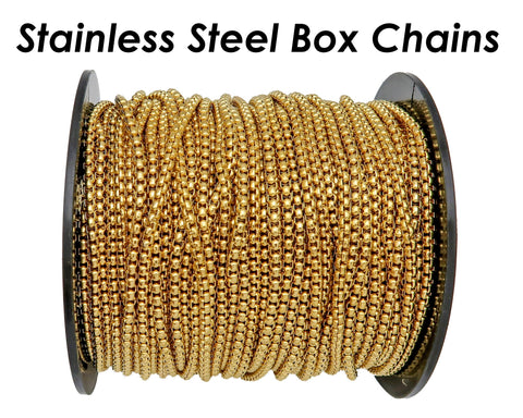 10 Feet Round Box Chain Bulk Wholesale for Men Women Necklace Bracelet, Stainless Steel Chain Gold Silver Black Box Chain for Jewelry Making