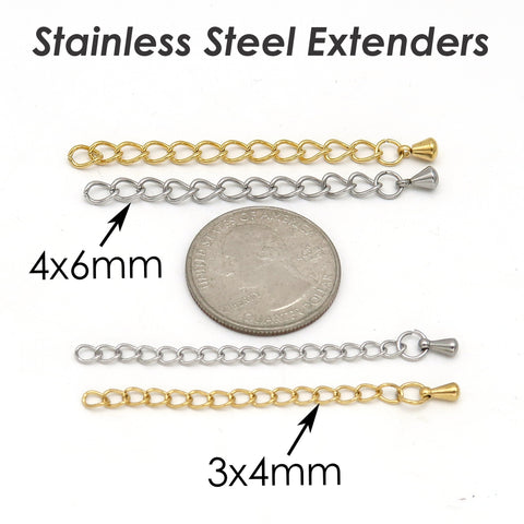 Stainless Steel Extender Chain Bulk Wholesale, Extension Chain Gold Silver Chain Extenders for Necklace Bracelet Jewelry Making