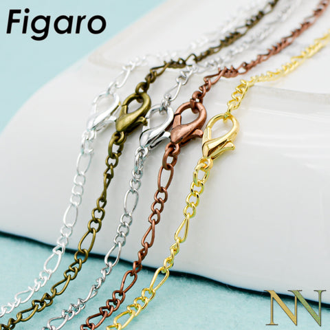 10 x Figaro Necklace for Women Men, Silver Bronze Copper Chain Necklace, Closed Link Figaro Chain Necklace for Jewelry Making