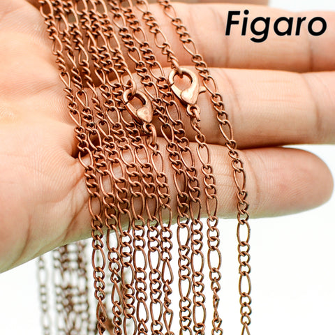 10 x Figaro Necklace for Women Men, Silver Bronze Copper Chain Necklace, Closed Link Figaro Chain Necklace for Jewelry Making