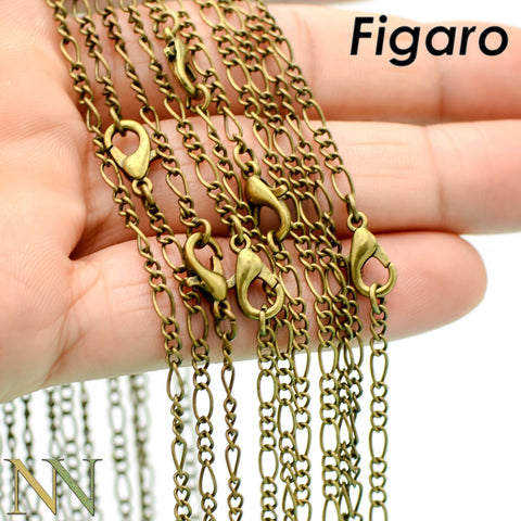 10 x Figaro Necklace for Women Men, Silver Bronze Copper Chain Necklace, Closed Link Figaro Chain Necklace for Jewelry Making