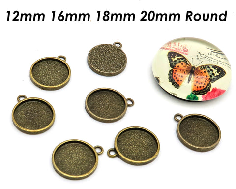 Round Bezel Setting 12mm 16mm 18mm 20mm Round Silver Gold Bronze Copper Pendant Tray Blanks for Glass Cabochon Resin Jewelry Making