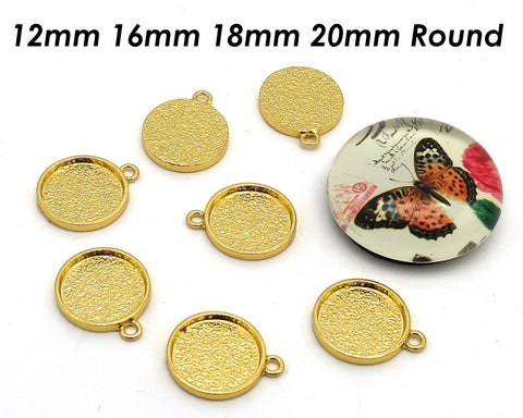 Round Bezel Setting 12mm 16mm 18mm 20mm Round Silver Gold Bronze Copper Pendant Tray Blanks for Glass Cabochon Resin Jewelry Making