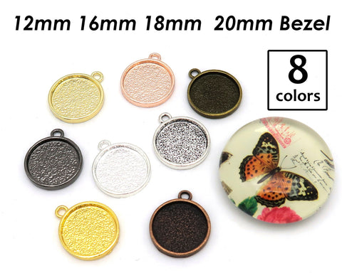 Round Bezel Setting 12mm 16mm 18mm 20mm Round Silver Gold Bronze Copper Pendant Tray Blanks for Glass Cabochon Resin Jewelry Making