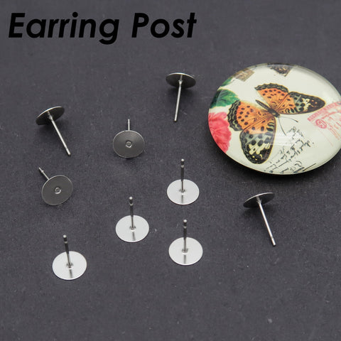 50 x Stainless Steel Pad Earring Posts Gold Silver, 4mm 6mm 8mm Earring Findings, Flat Back Stud Earring Supplies for Jewelry Making