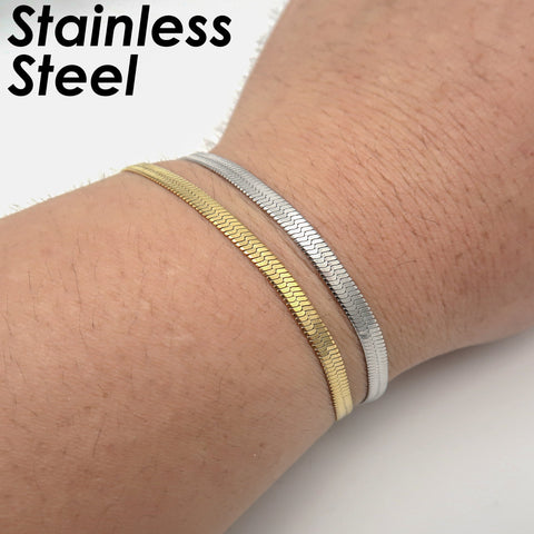 Flat Snake Bracelet Stainless Steel Herringbone Bracelet Gold Silver, Stainless Steel Bracelet for Woemn, Snake Chain Bracelet