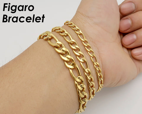 Stainless Steel Figaro Necklace Silver Gold, Wholesale Figaro Link Chain Bracelet for Men or Women