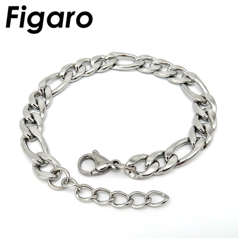 Stainless Steel Figaro Necklace Silver Gold, Wholesale Figaro Link Chain Bracelet for Men or Women