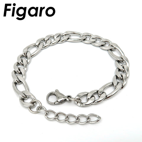 Figaro Necklace Silver Gold, Wholesale Stainless Steel Figaro Link Chain Bracelet for Women or Men