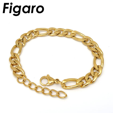 Stainless Steel Figaro Necklace Silver Gold, Wholesale Figaro Link Chain Bracelet for Men or Women