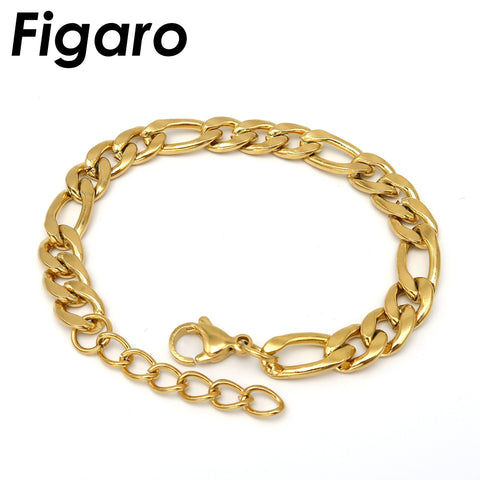 Figaro Necklace Silver Gold, Wholesale Stainless Steel Figaro Link Chain Bracelet for Women or Men