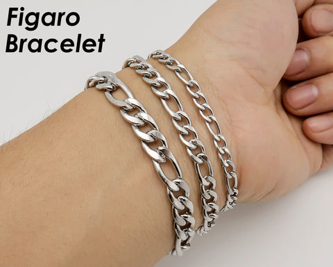 Stainless Steel Figaro Necklace Silver Gold, Wholesale Figaro Link Chain Bracelet for Men or Women