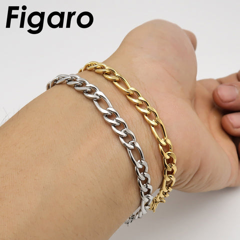 Stainless Steel Figaro Necklace Silver Gold, Wholesale Figaro Link Chain Bracelet for Men or Women