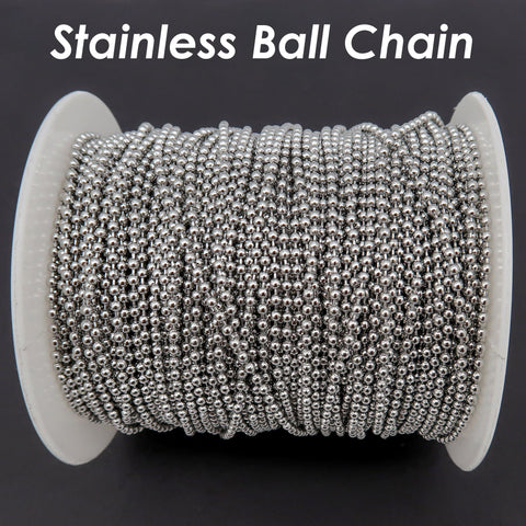 Stainless Steel Ball Chain Bulk for Jewelry Making, Tarnish Free 1.5mm 2.0mm 2.4mm Bead Chain for Bracelet necklace or Keychain