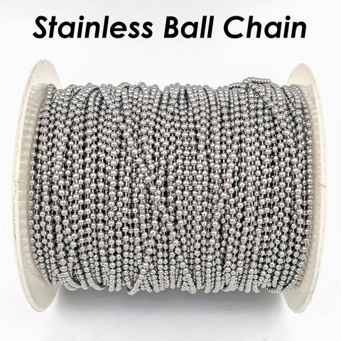 Stainless Steel Ball Chain Bulk for Jewelry Making, Tarnish Free 1.5mm 2.0mm 2.4mm Bead Chain for Bracelet necklace or Keychain