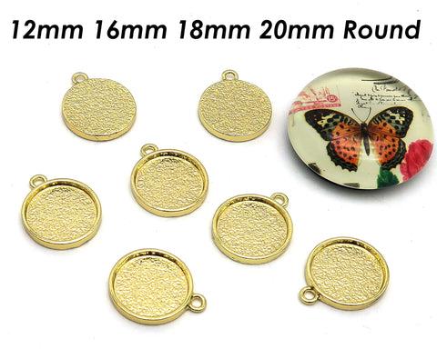 Round Bezel Setting 12mm 16mm 18mm 20mm Round Silver Gold Bronze Copper Pendant Tray Blanks for Glass Cabochon Resin Jewelry Making