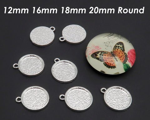 Round Bezel Setting 12mm 16mm 18mm 20mm Round Silver Gold Bronze Copper Pendant Tray Blanks for Glass Cabochon Resin Jewelry Making