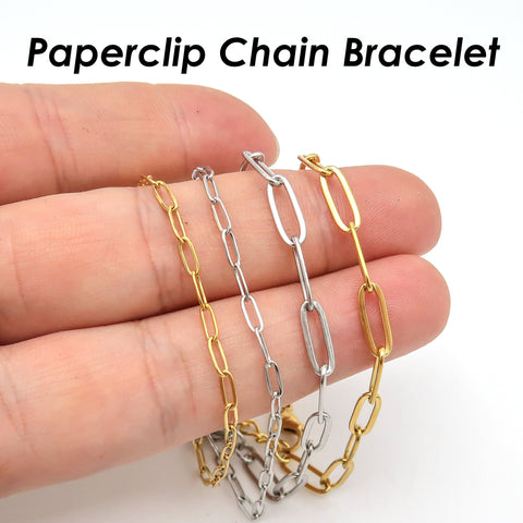 Stainless Steel Paperclip Bracelet Gold Silver, Stackable Paper Clip Link Chain Bracelet for Women or Men, Gift for Her Him