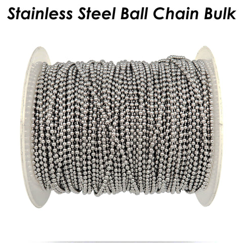 Stainless Steel Ball Chain Bulk for Jewelry Making, Tarnish Free 1.5mm 2.0mm 2.4mm Bead Chain for Bracelet necklace or Keychain