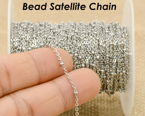 Satellite Chain Stainless Steel, Silver Gold Beaded Chain for Necklace Bracelet Making, Ball Station Chain Bulk by Feet Inch Length Meter