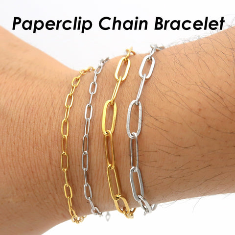 Paper Clip Chain Bulk Wholesale Paperclip Chain Gold Silver for Necklace Bracelet, Stainless Steel Chain for Jewlery Making