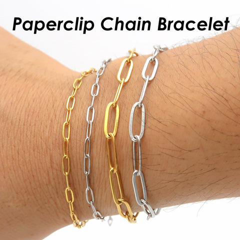 Paper Clip Chain Gold Silver Stainless Steel Paperclip Link Chain for Necklace Bracelet, Bulk Stainless Steel Chain for Jewelry Making