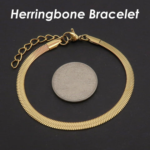 Herringbone Bracelet Gold Silver, Wholesale Stainless Steel Snake Bracelet for Women Men, Flat Snake Chain for Jewelry Making