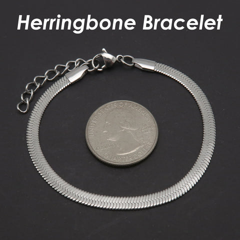 Herringbone Bracelet Gold Silver, Wholesale Stainless Steel Snake Bracelet for Women Men, Flat Snake Chain for Jewelry Making