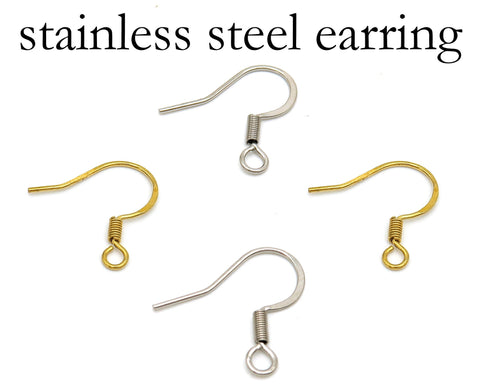 50 x Stainless Steel Earring Hooks Gold Silver, Surgical Steel Ear Wires Bulk Whole Earring Hoop Findings for Jewelry Making