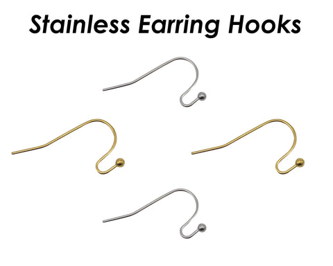 50 x Stainless Steel Earring Hooks Gold Silver, Surgical Steel Ear Wires Bulk Whole Earring Hoop Findings for Jewelry Making