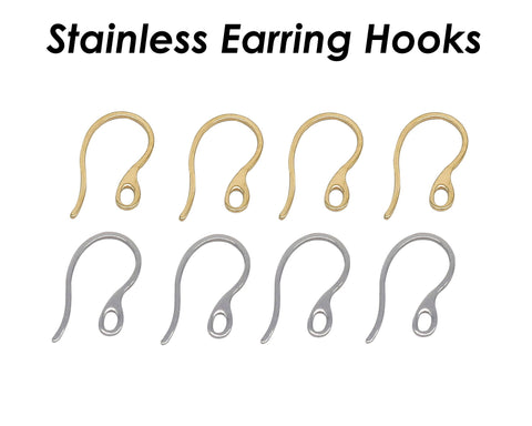 50 x Stainless Steel Earring Hooks Gold Silver, Surgical Steel Ear Wires Bulk Whole Earring Hoop Findings for Jewelry Making