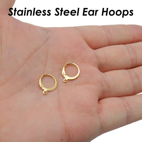 50 x Stainless Steel Earring Hooks Gold Silver, Surgical Steel Ear Wires Bulk Whole Earring Hoop Findings for Jewelry Making