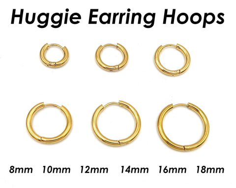 Stainless Steel Huggie Hoop Earrings for Women Men, Surgical Steel Sleeper Earring Hoops Gold Silver Black Hypoallergenic Hooks