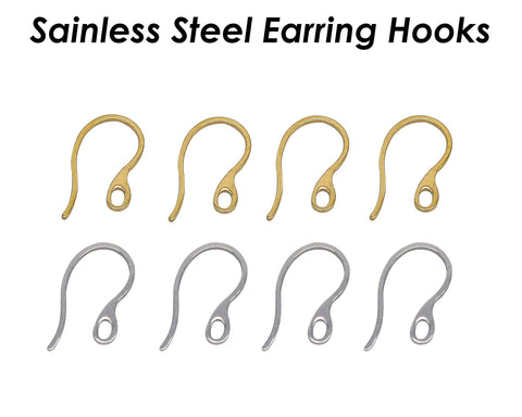 Surgical Steel Earring Hooks, Bulk Wholesale Stainless Steel Ear Wires Gold Silver Hypoallergenic Tarnish Free