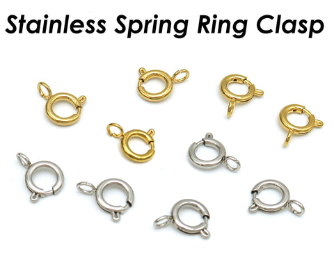 Stainless Steel Spring Ring Clasp Gold Silver Bulk Roud Clasp Findings - Jewelry Making Supplies -With Open Jump Ring