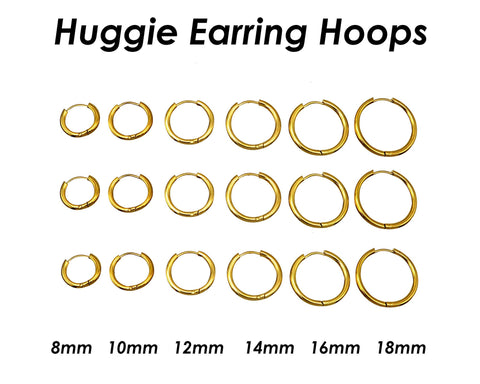 Stainless Steel Huggie Hoop Earrings for Women Men, Surgical Steel Sleeper Earring Hoops Gold Silver Black Hypoallergenic Hooks