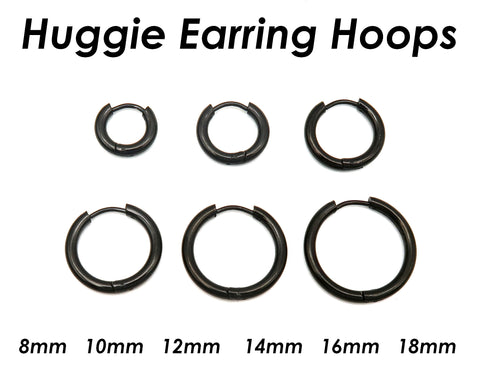 Stainless Steel Huggie Hoop Earrings for Women Men, Surgical Steel Sleeper Earring Hoops Gold Silver Black Hypoallergenic Hooks